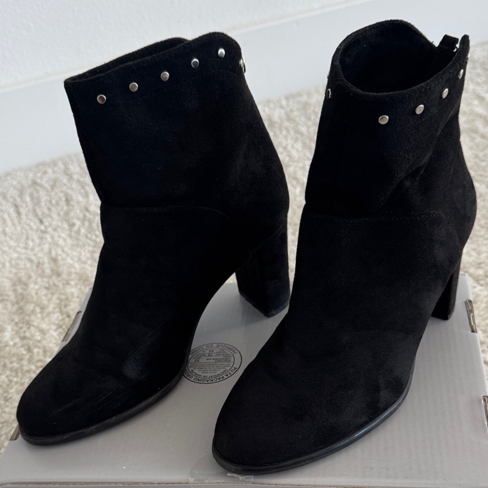 Elegant CL Laundry Black Booties with Silver Studs, Size 7, Pre-Owned